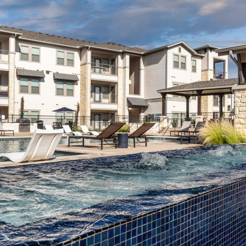 Swimming Pool Large sparkling pool with a large deck
